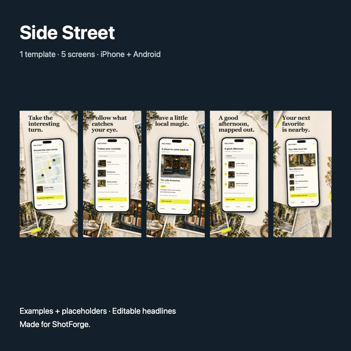 Side Street — App Screenshot Template for ShotForge