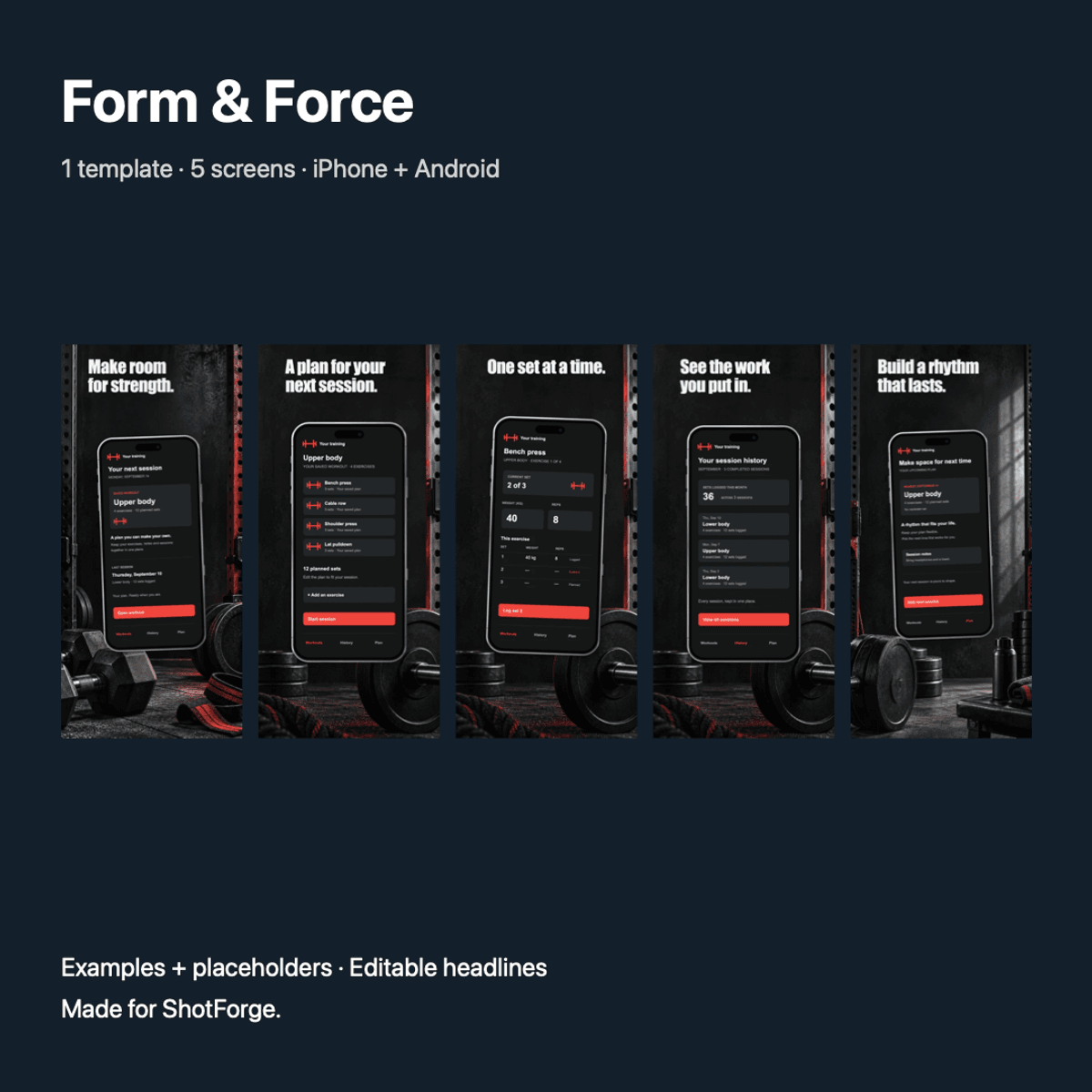 Form & Force — App Screenshot Template for ShotForge