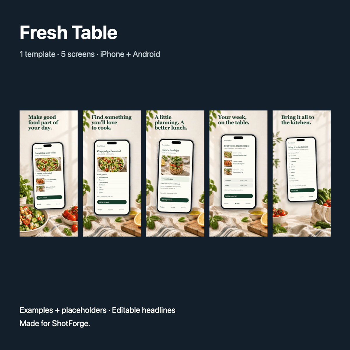Fresh Table — App Screenshot Template for ShotForge