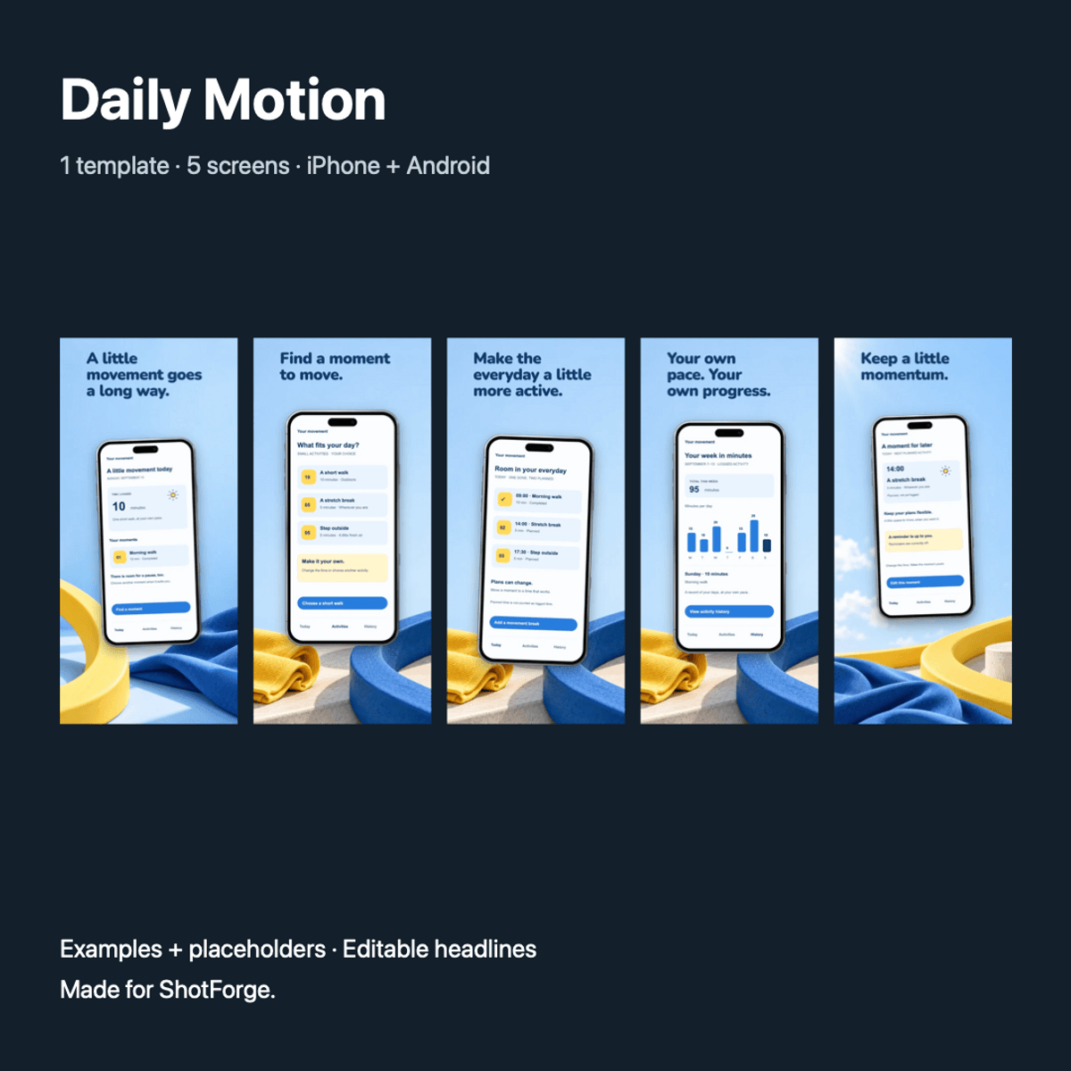 Daily Motion — App Screenshot Template for ShotForge