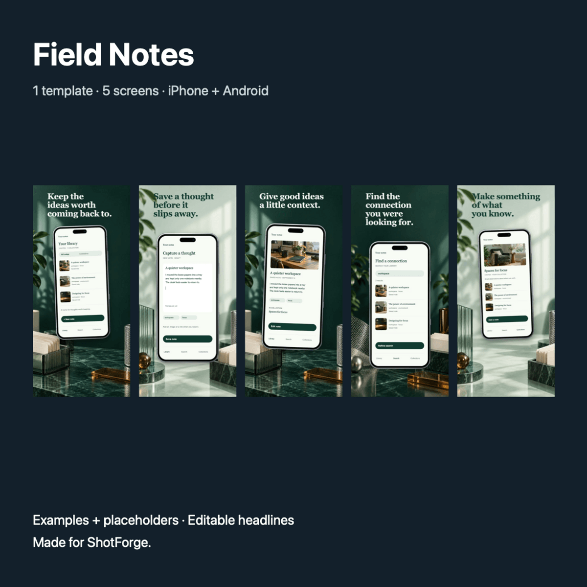 Field Notes — App Screenshot Template for ShotForge