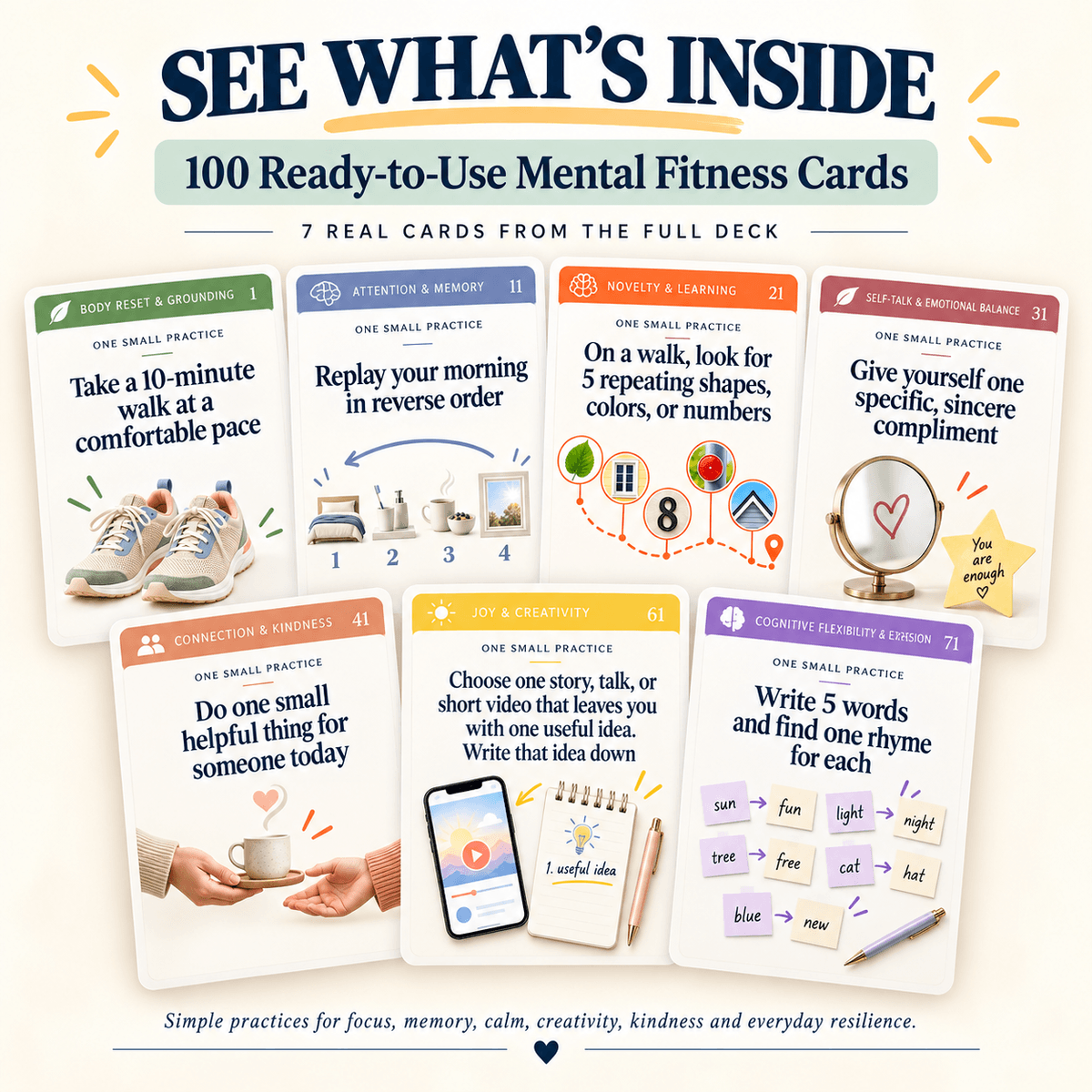 100 Mental Fitness Cards for Adults 65+ | Simple Screen-Free Activities
