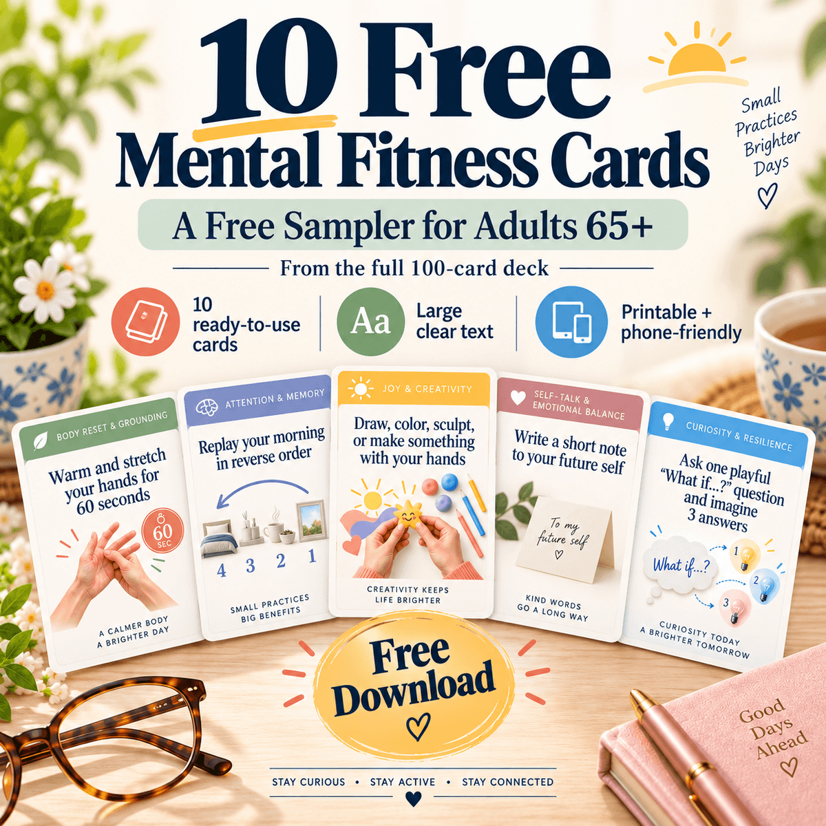10 Free Mental Fitness Cards for Adults 65+ | Simple 1–5 Minute Activities