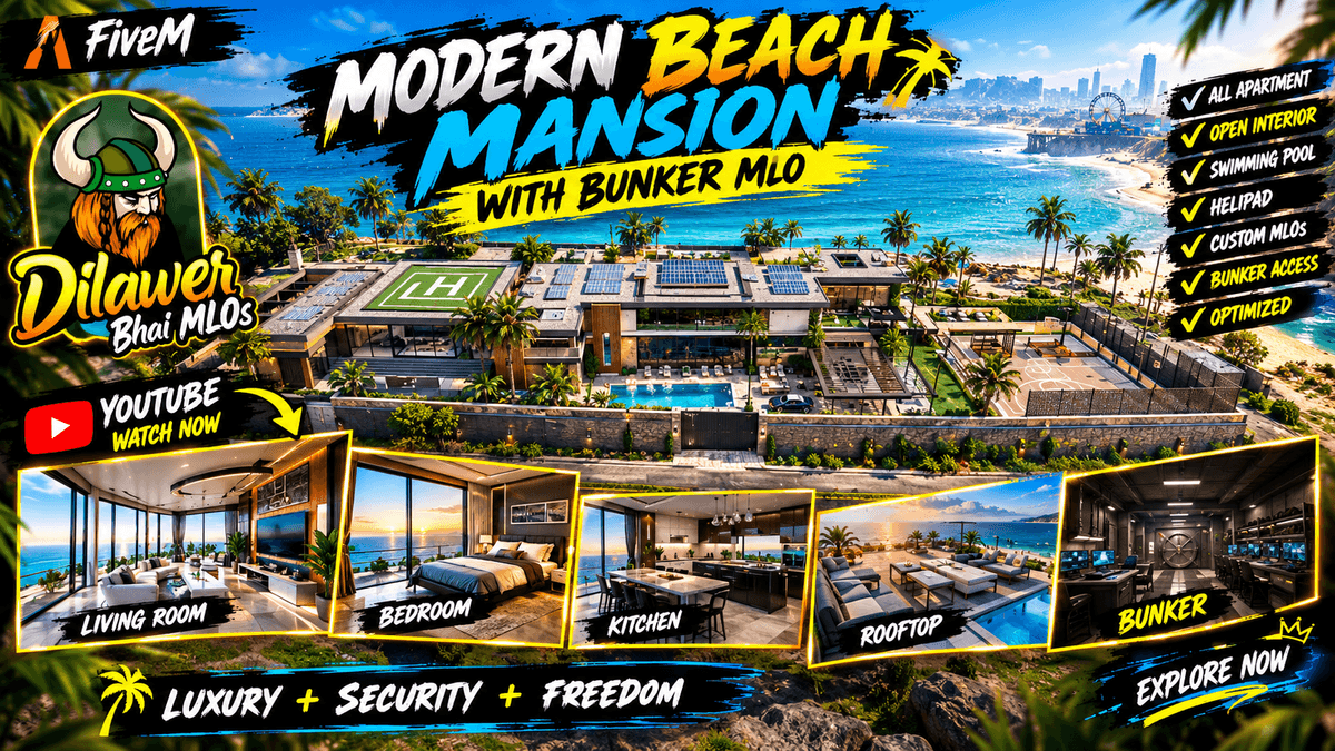 🔥 FiveM Modern Beach Mansion + Gang Bunker MLO 🏖️ | Luxury Mansion & Secret Gang Bunker | GTA 5 RP