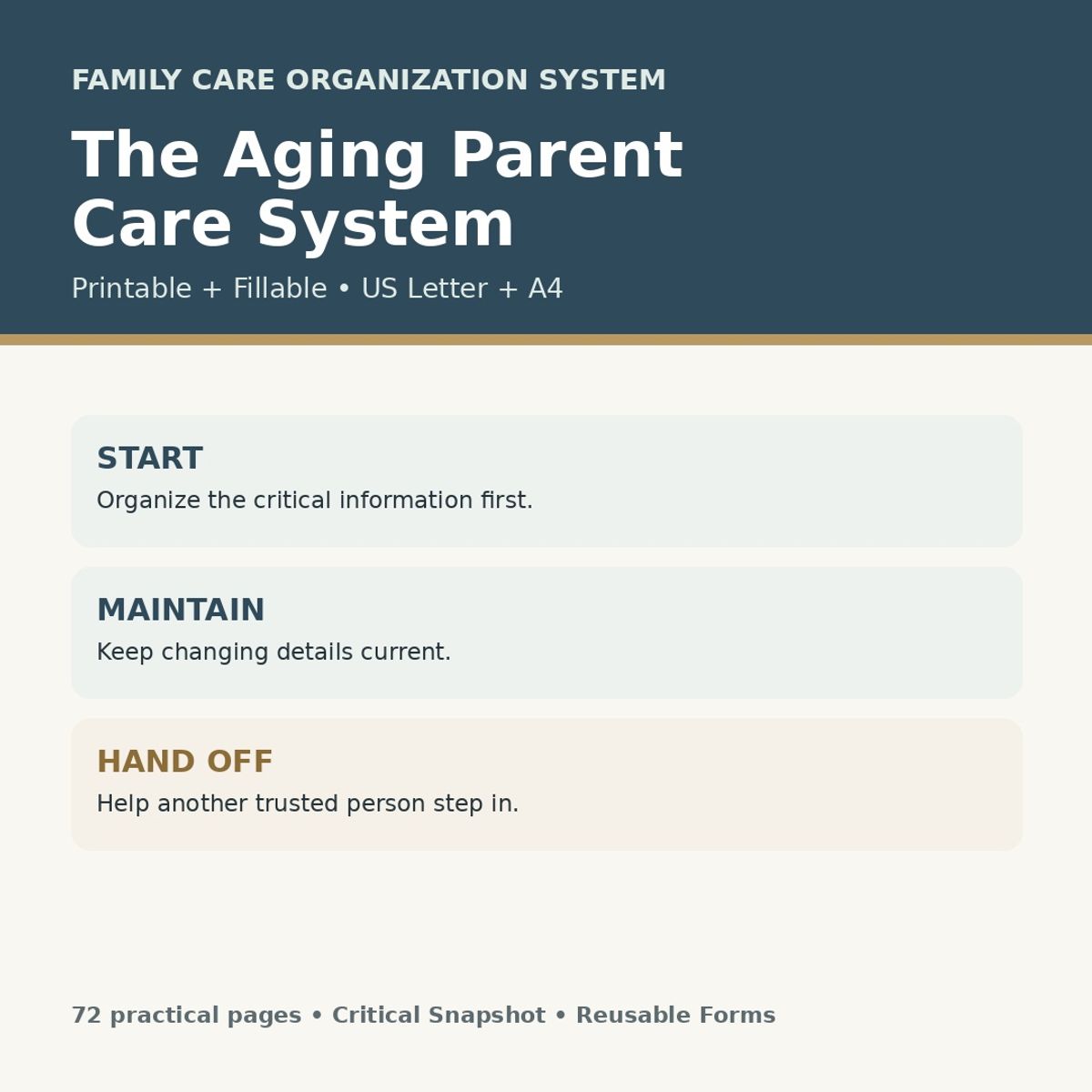 The Aging Parent Care System: Printable + Fillable Family Care Organizer