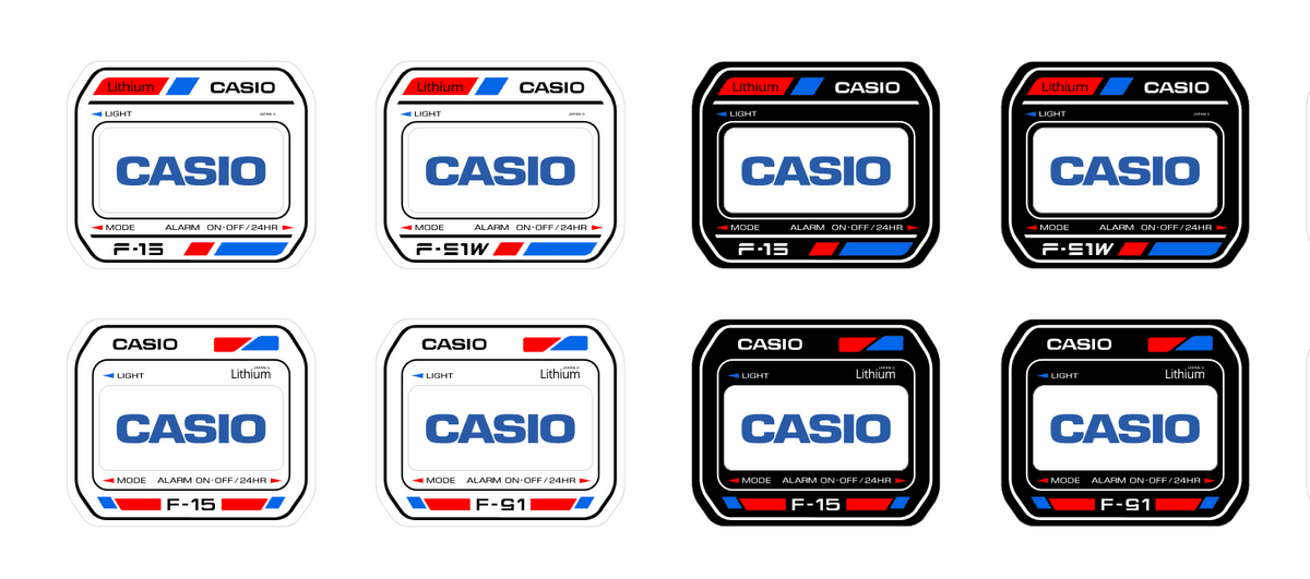 CASIO Royale ae1200, F91W - universal vectorial custom filter, reflector and face sticker templates