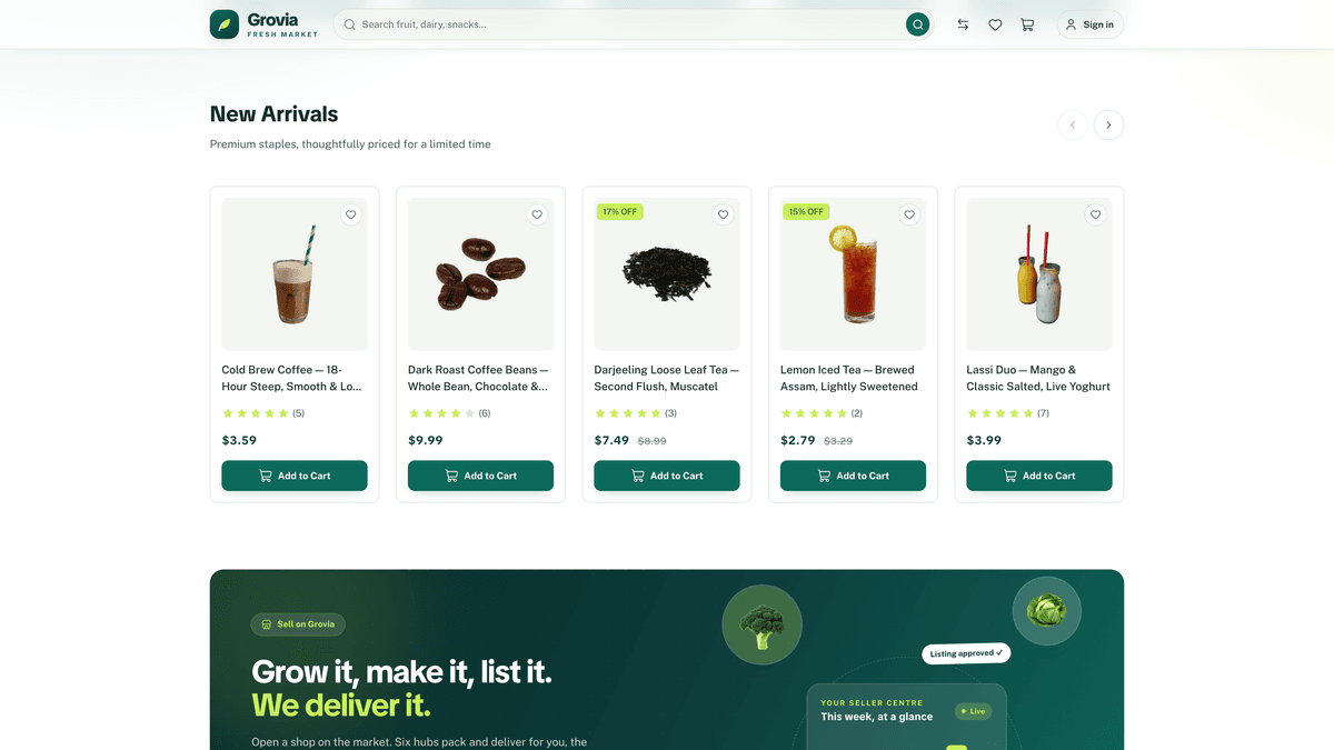 Grovia — Next.js 16 eCommerce Storefront, Admin Dashboard & REST API