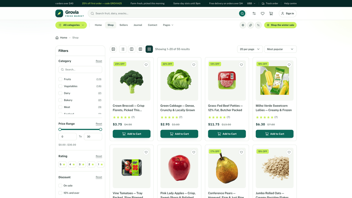 Grovia — Next.js 16 eCommerce Storefront, Admin Dashboard & REST API