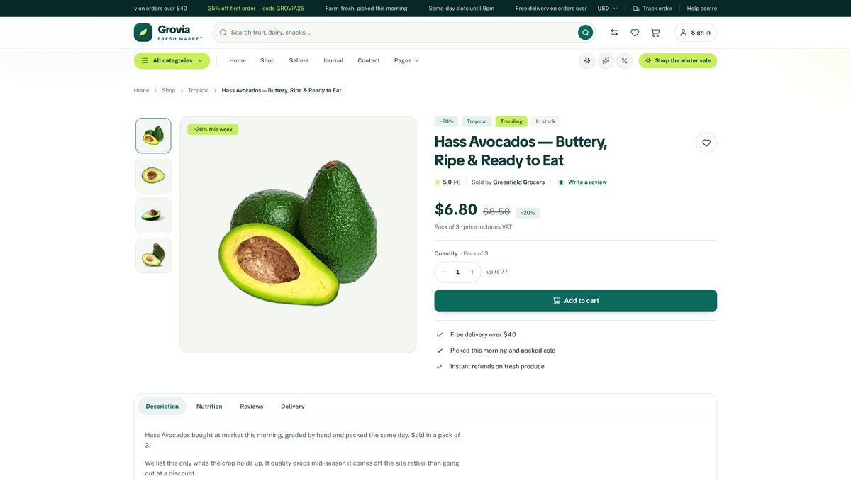 Grovia — Next.js 16 eCommerce Storefront, Admin Dashboard & REST API