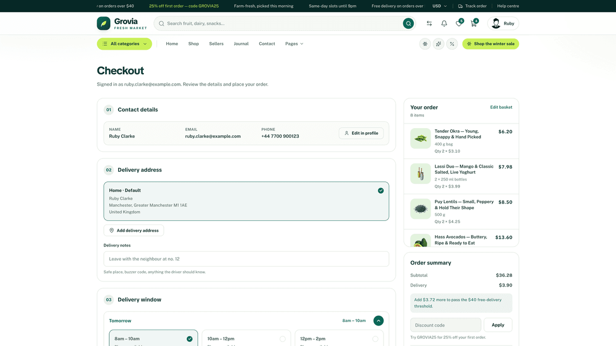 Grovia — Next.js 16 eCommerce Storefront, Admin Dashboard & REST API