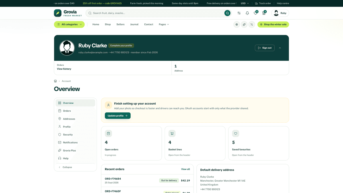 Grovia — Next.js 16 eCommerce Storefront, Admin Dashboard & REST API