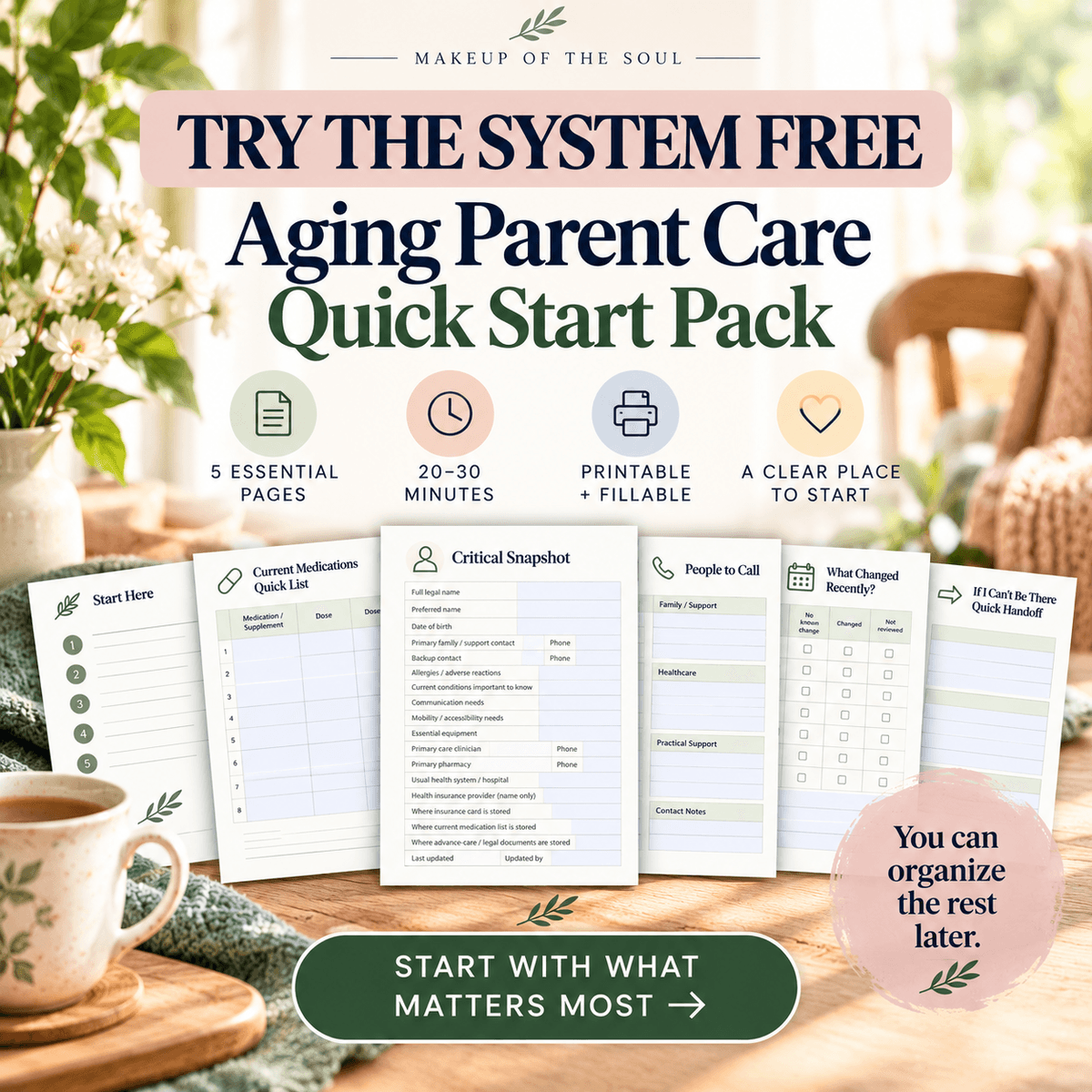 The Aging Parent Care System: Printable + Fillable Family Care Organizer