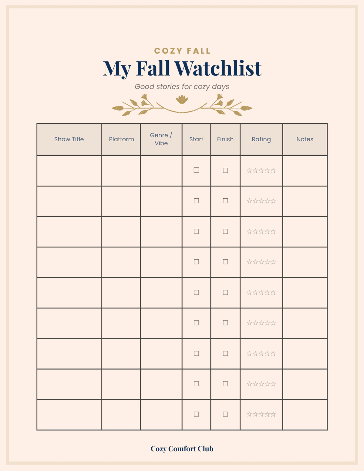 Cozy Comfort Club Fall Watchlist