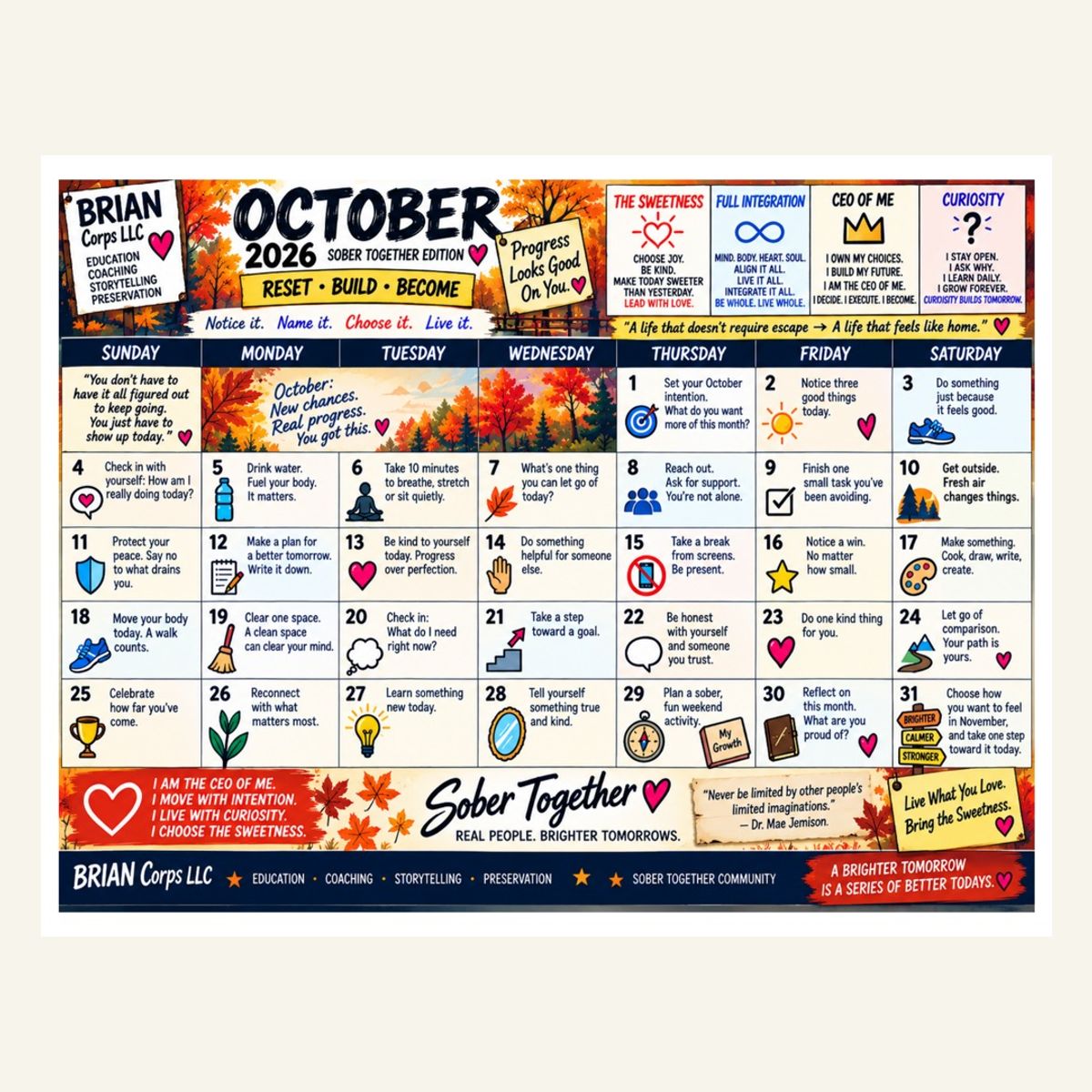 October 2026 Sweetness Calendar | FREE Printable