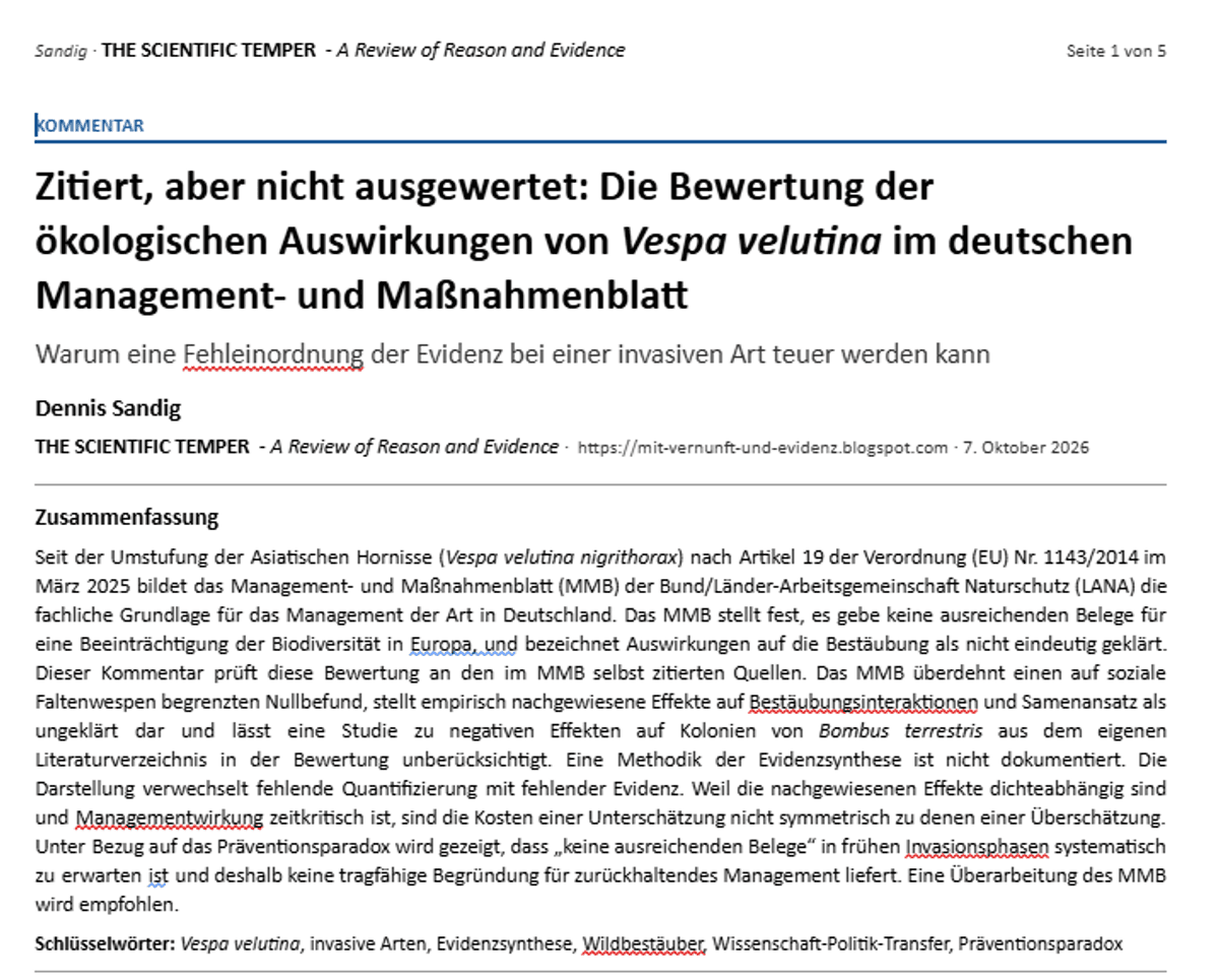 Die Asiatische Hornisse: Wenn Behörden den Anschein von Wissenschaftlichkeit erwecken