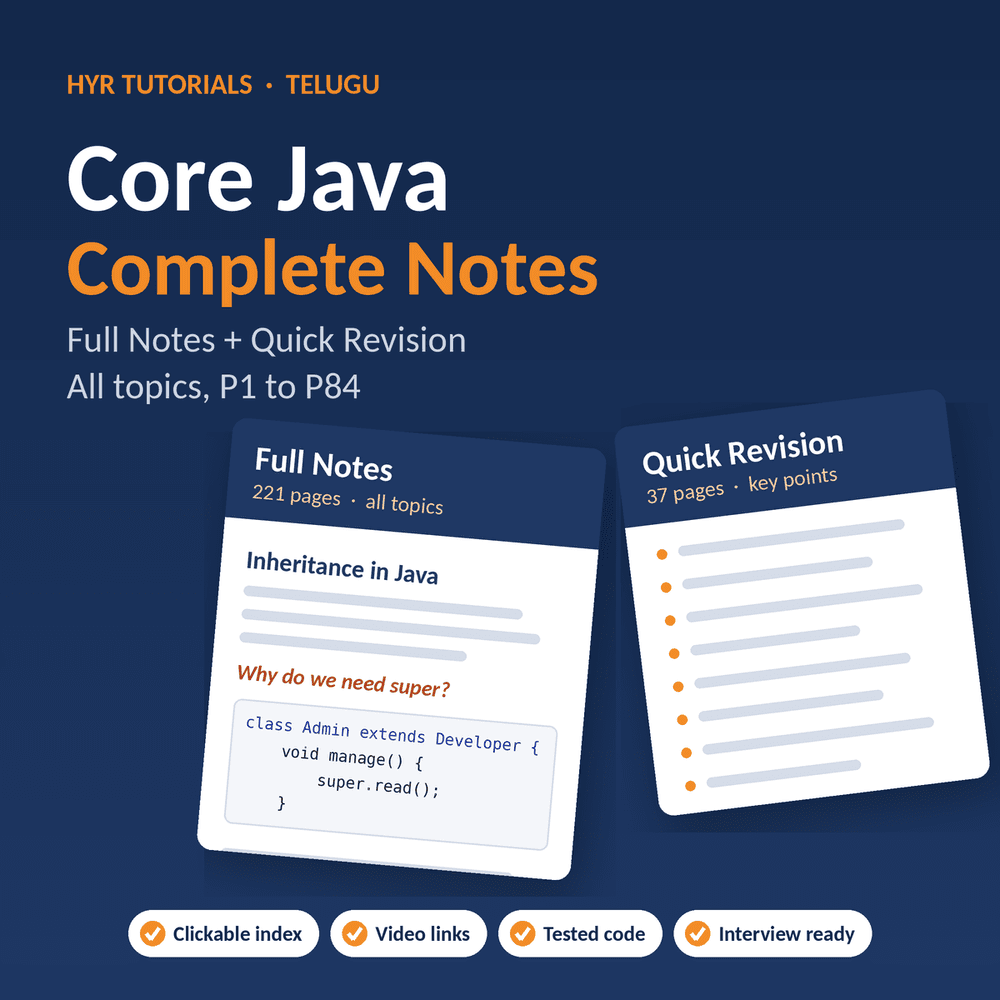 Core Java Complete Notes – HYR Tutorials (Full Notes + Quick Revision)