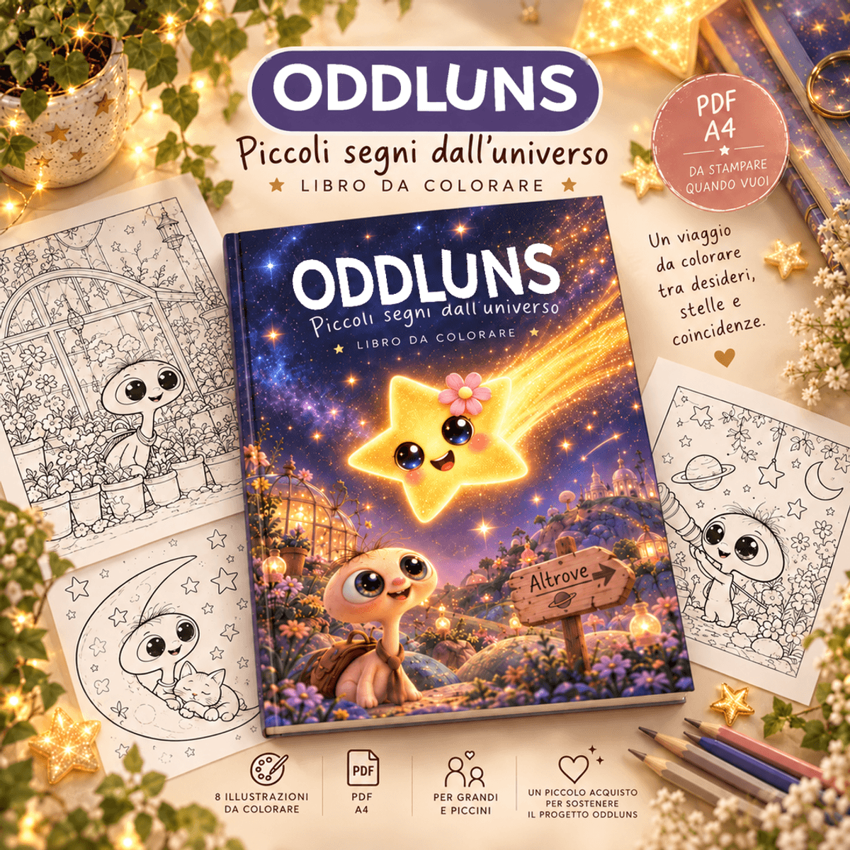 ODDLUNS | Piccoli segni dall'universo ✨ Libro da colorare PDF stampabile A4