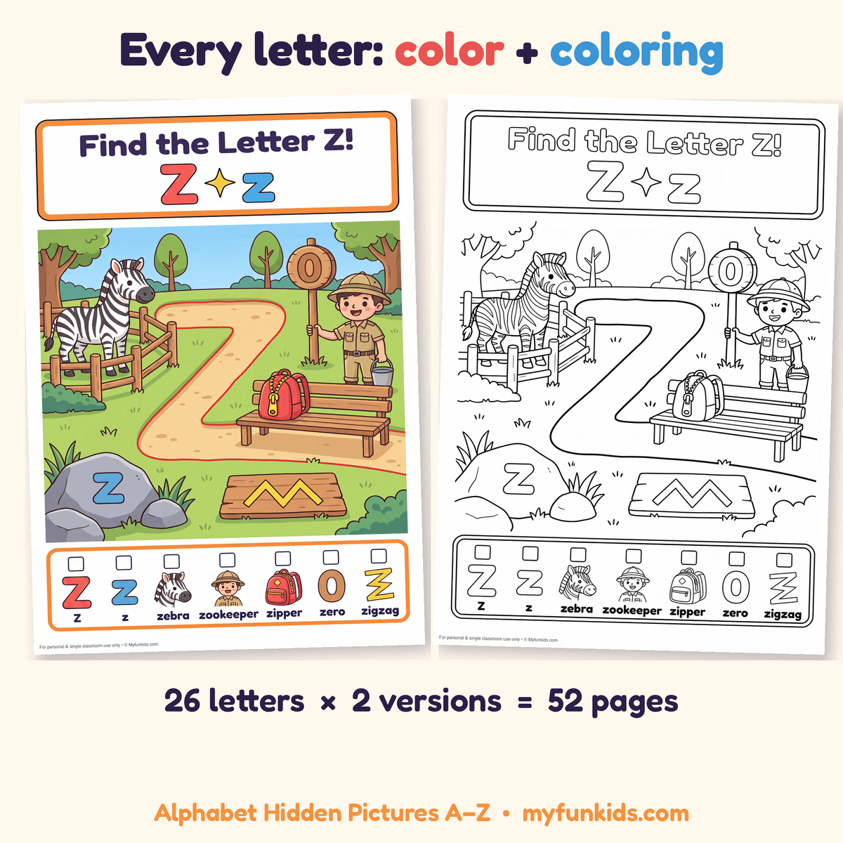 Alphabet Hidden Pictures A–Z | Find the Letter Worksheets & Coloring Pages