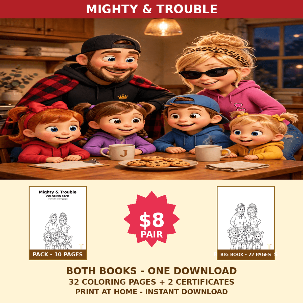 Mighty & Trouble Coloring Pair — Both Coloring Books in One