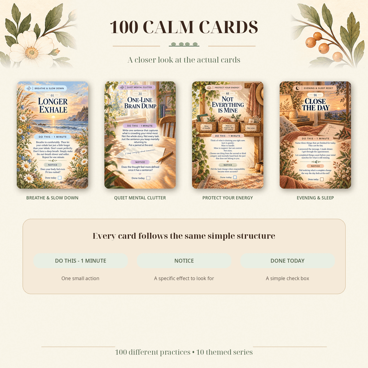 CALM RESET TOOLKIT | 100 One-Minute Calm Cards