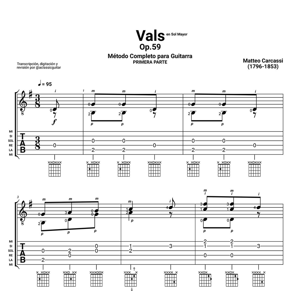 Matteo Carcassi - Op.59, Vals (Sol Mayor) | Metodo para Guitarra - Parte I