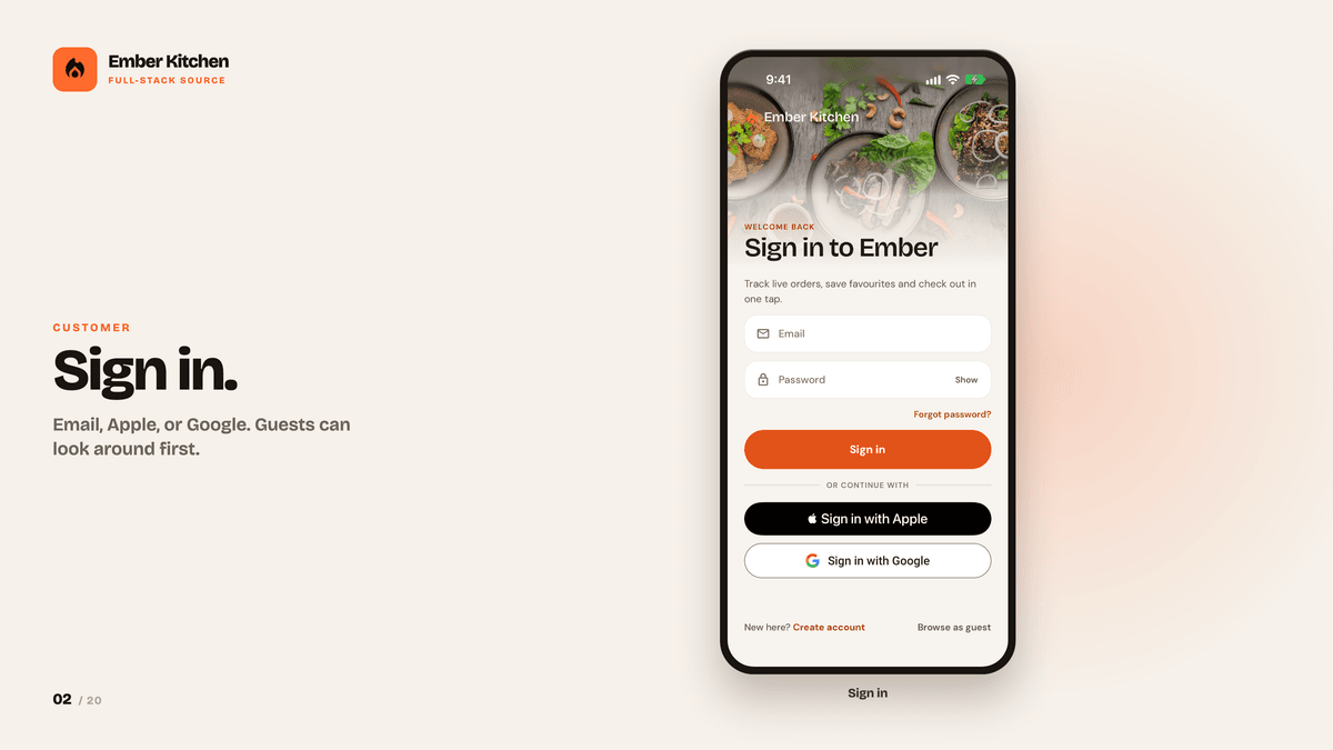 Ember Kitchen — React Native Food App, Restaurant Console & Staff Roles