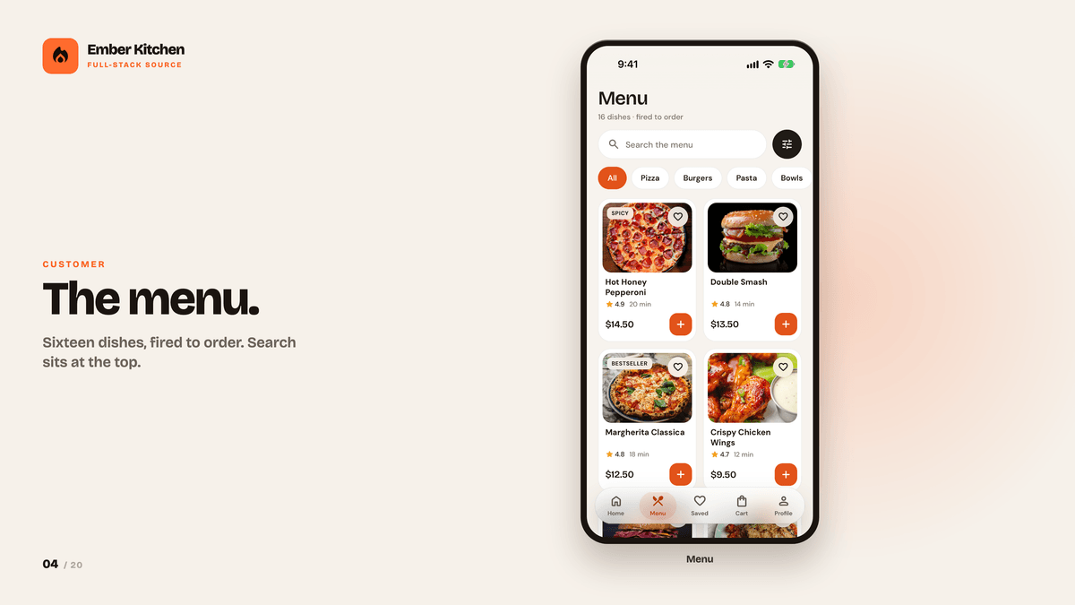 Ember Kitchen — React Native Food App, Restaurant Console & Staff Roles