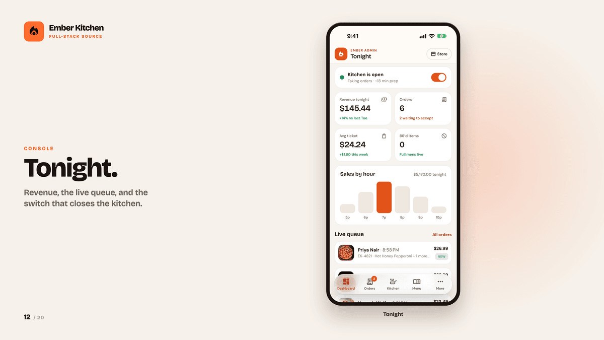 Ember Kitchen — React Native Food App, Restaurant Console & Staff Roles