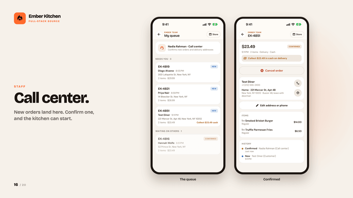 Ember Kitchen — React Native Food App, Restaurant Console & Staff Roles