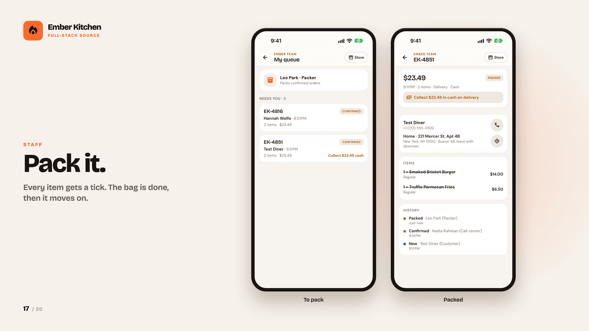 Ember Kitchen — React Native Food App, Restaurant Console & Staff Roles