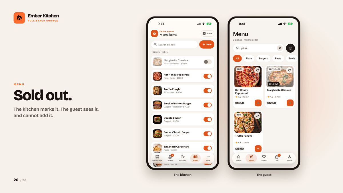 Ember Kitchen — React Native Food App, Restaurant Console & Staff Roles