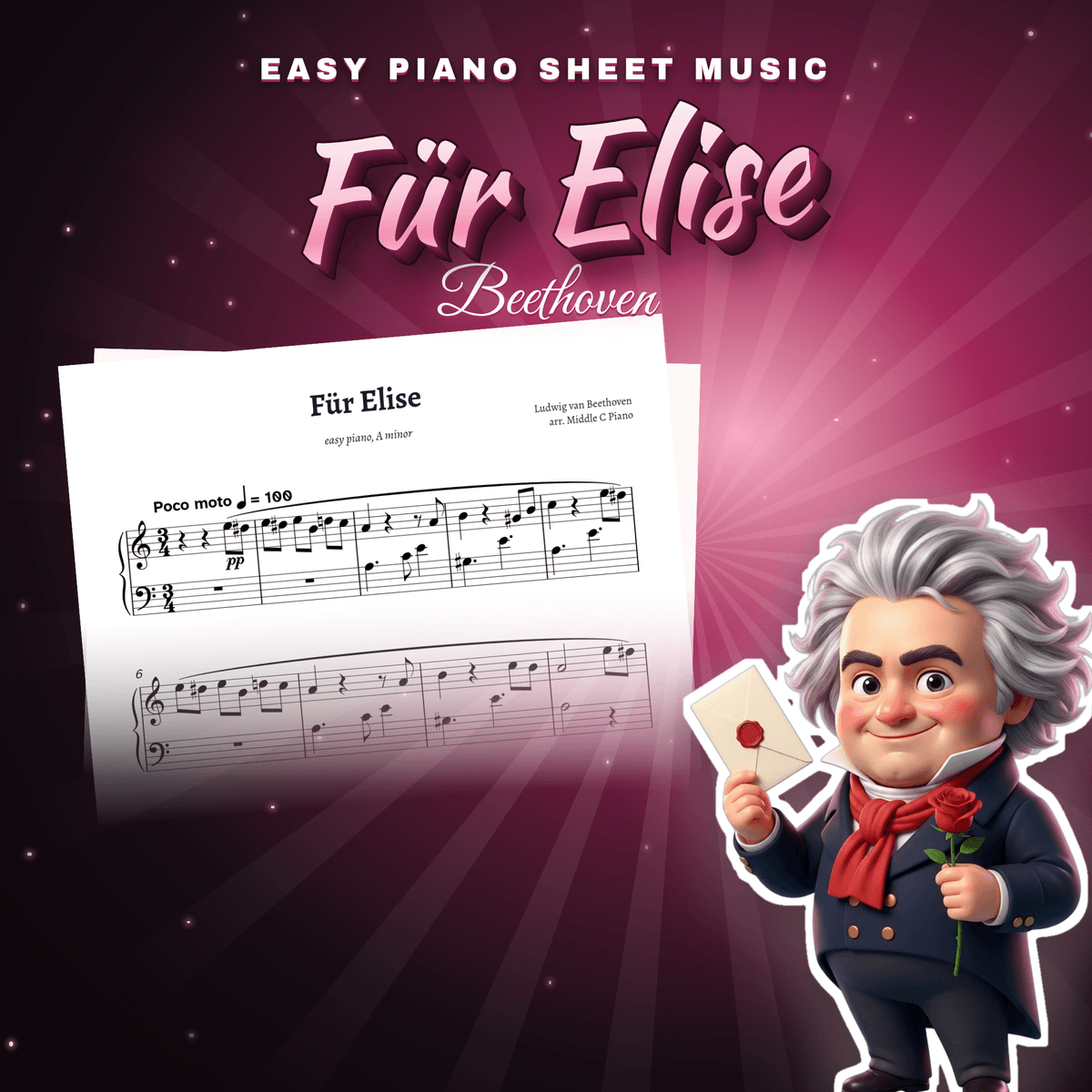 [Sheet Music] Beethoven - Für Elise (Piano Solo Sheet Music) (Arr. Middle C Piano)