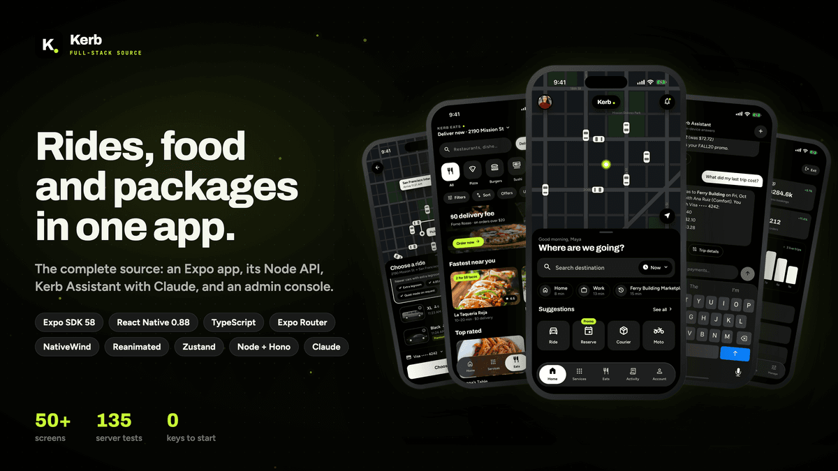 Kerb: Full-Stack React Native Ride & Food Delivery App with Claude API